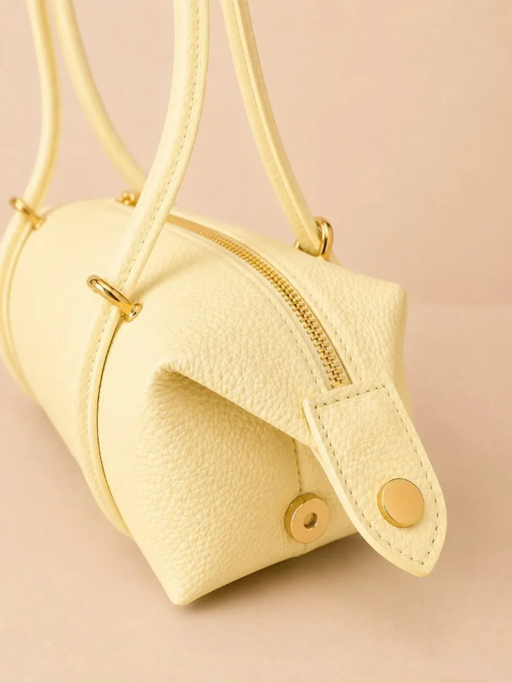 Italian Leather Barrel Bag, Butter Yellow East-West Shoulder Purse